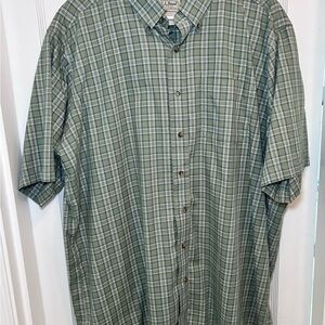 L.L. Bean Green & Blue Plaid Short Sleeve Button Down Shirt Men’s XL Tall